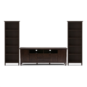 Pemberly Row Solid Wood 72&quot TV Stand with 2 Bookcases in Tobacco Brown