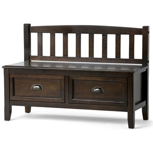 Pemberly Row Wood 42&quot Entryway Bench with Drawers in Mahogany Brown