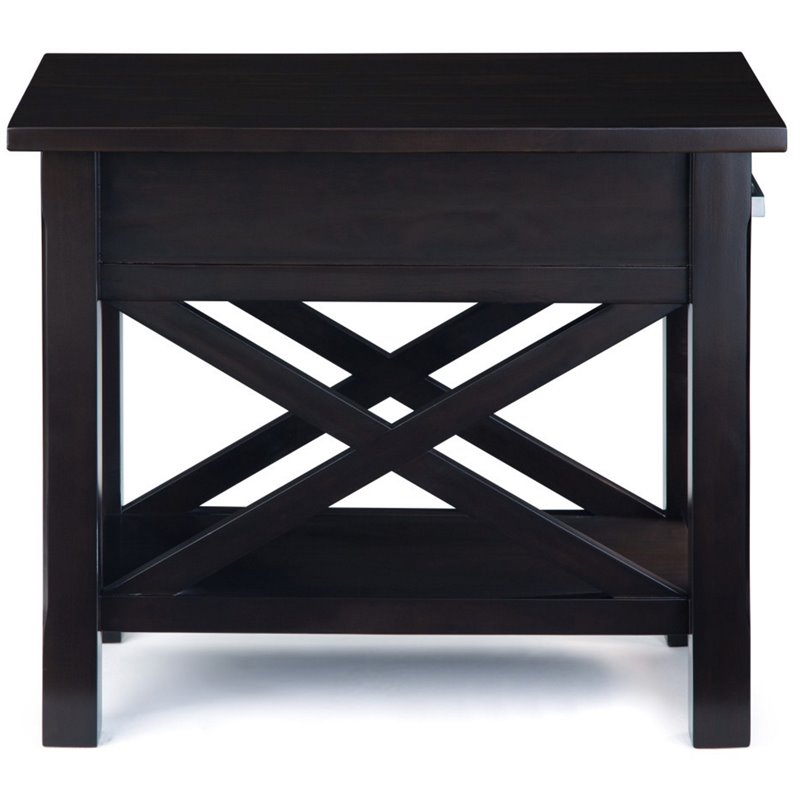 Pemberly Row Solid Wood Narrow End Table with Drawer in Hickory Brown