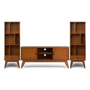 Pemberly Row Solid Wood 60&quot TV Stand with 2 Bookcases in Teak Brown