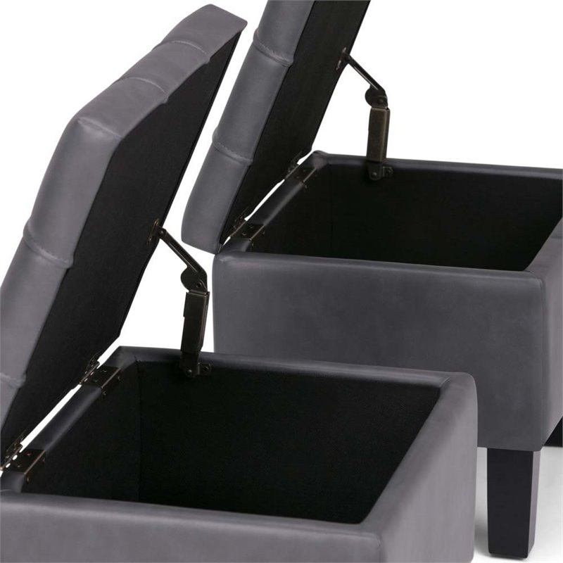 Pemberly Row 3 Piece Faux Leather Storage Bench in Stone Gray