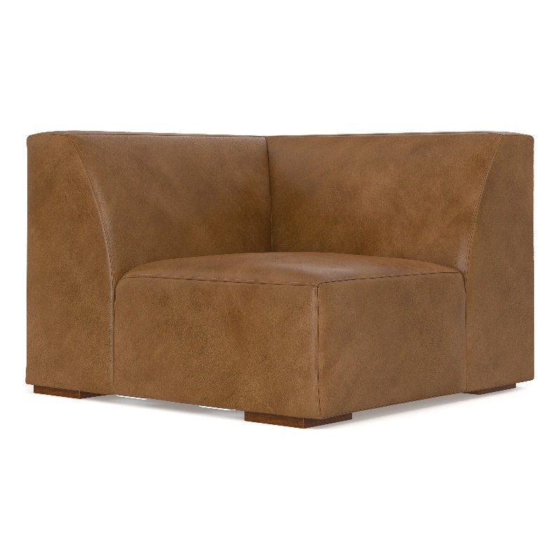 Pemberly Row Corner Sofa Module in Caramel Brown Genuine Leather
