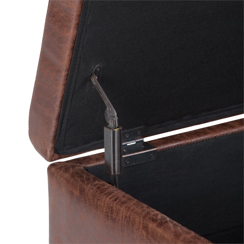 Pemberly Row Faux Leather Storage Coffee Table Ottoman in Saddle Brown