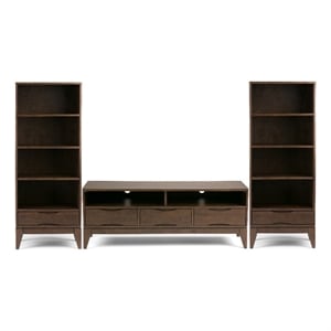 Pemberly Row Hardwood 60&quot TV Stand with 2 Bookcases in Walnut Brown