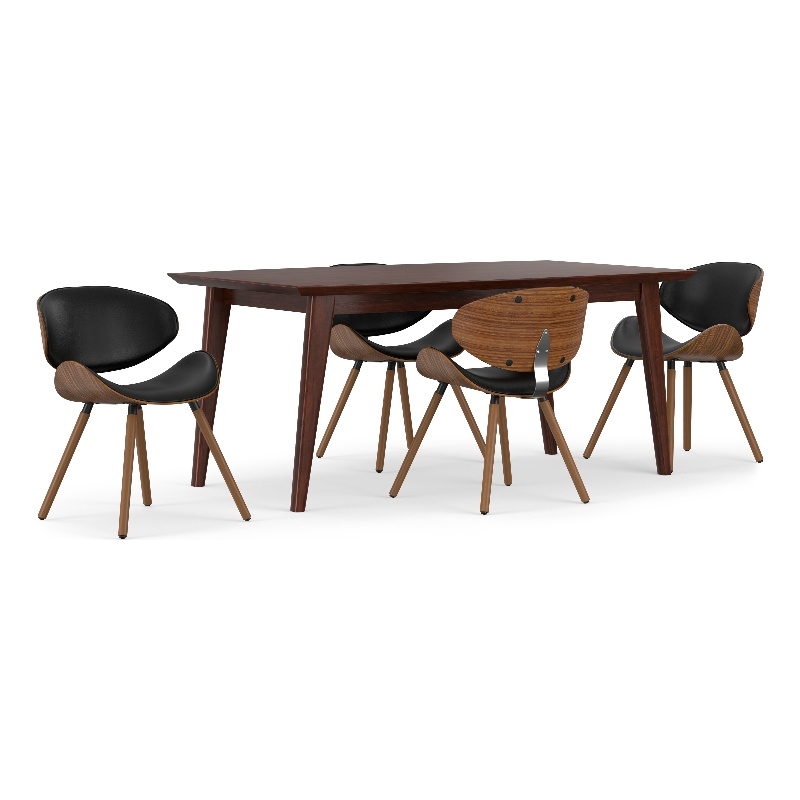 Pemberly Row 5 Piece Dining Set in Black Faux Leather with 66