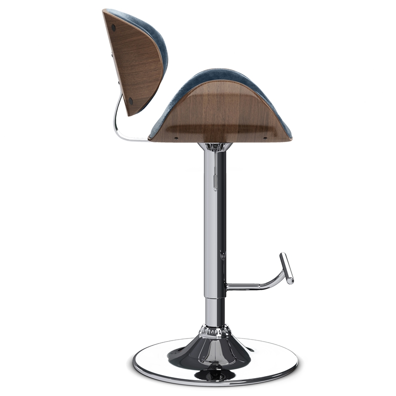 Pemberly Row Bentwood Adjustable Swivel Bar Stool in Distressed Blue