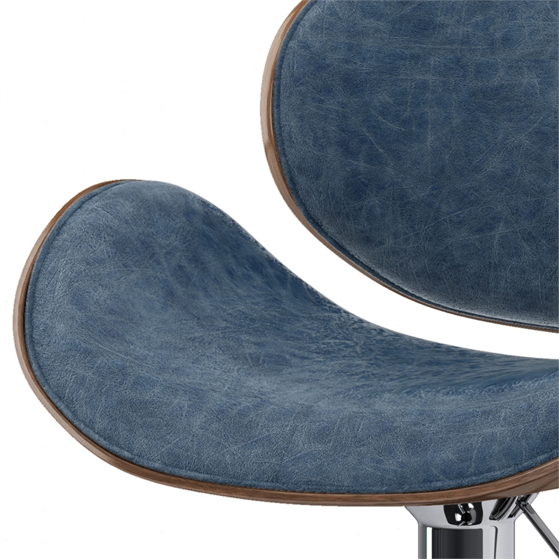 Pemberly Row Bentwood Adjustable Swivel Bar Stool in Distressed Blue