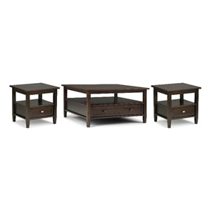 Pemberly Row Wood 36&quot Coffee Table with 2 End Tables in Tobacco Brown