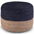 Pemberly Row Boho Round Braided Jute Pouf in Navy and Natural