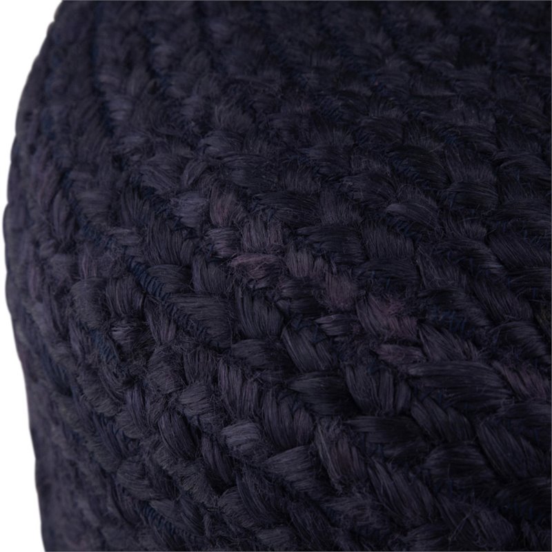 Pemberly Row Boho Round Braided Jute Pouf in Navy and Natural