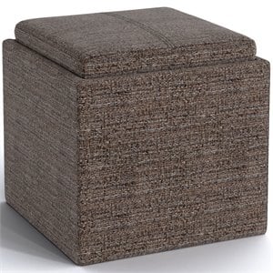 Pemberly Row Square Tweed Storage Ottoman with Tray in Mink Brown