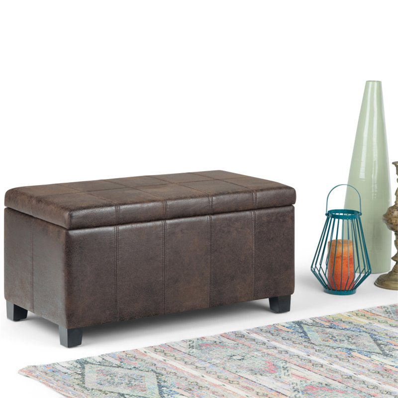 Pemberly Row Faux Leather Storage Ottoman Bench in Distressed Brown