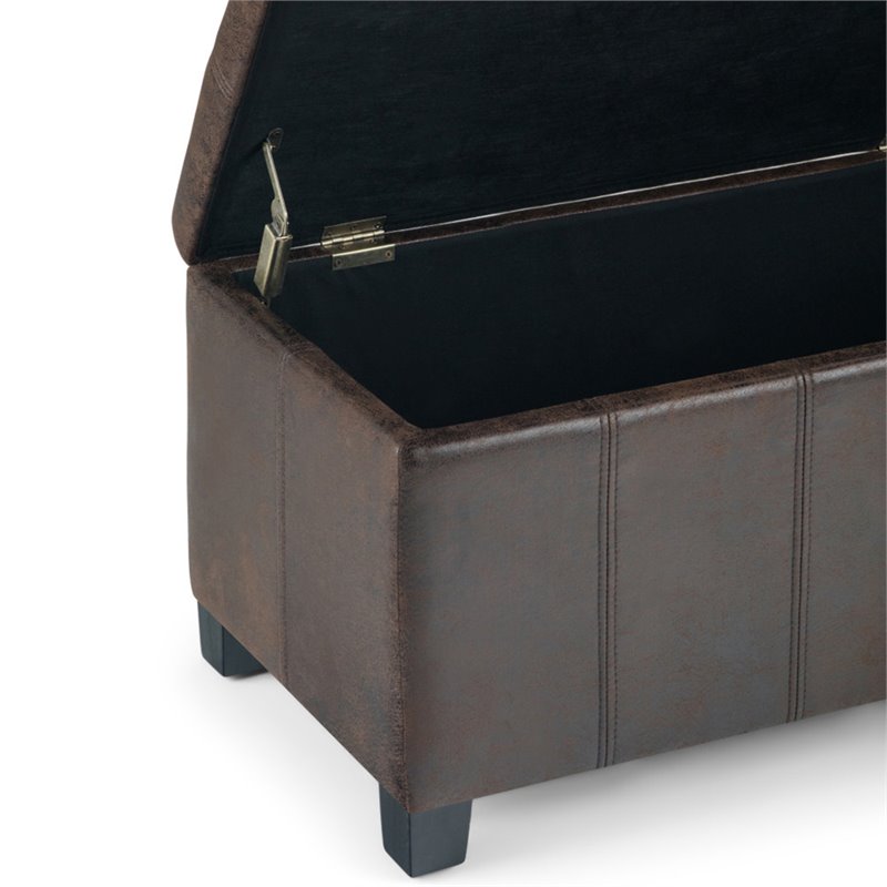 Pemberly Row Faux Leather Storage Ottoman Bench in Distressed Brown