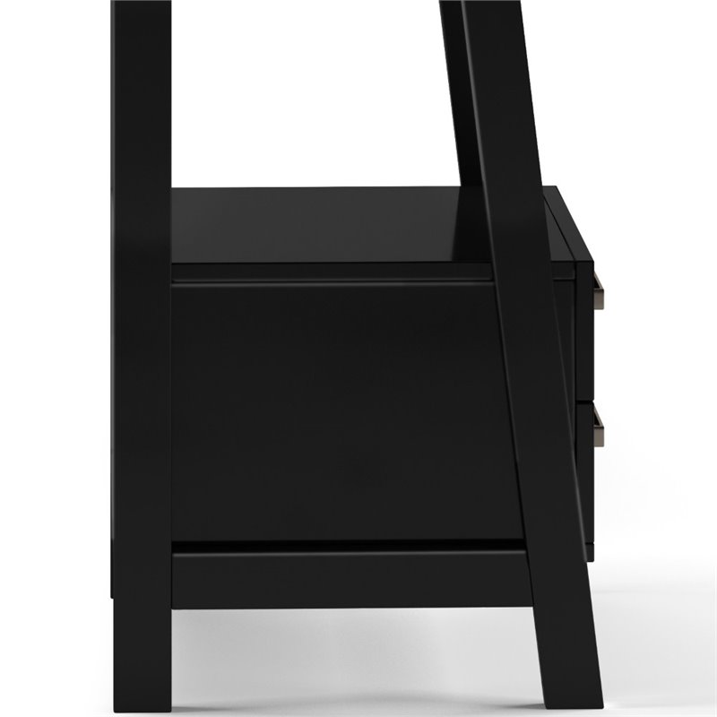 Pemberly Row 4 Shelf Solid Wood Modern Ladder Bookcase in Black