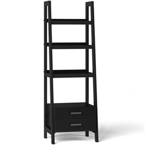 Pemberly Row 4 Shelf Solid Wood Modern Ladder Bookcase in Black