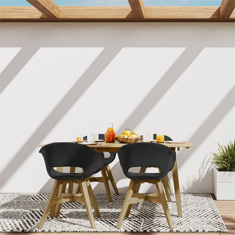 Pemberly Row Contemporary 5 Piece Outdoor Dining Set in Black