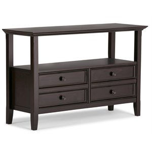 Pemberly Row Solid Wood Console Table with Storage Drawers in Hickory Brown