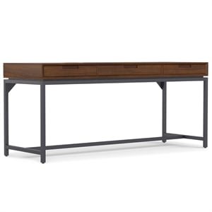 Pemberly Row Solid Wood Industrial 72&quot Wide Computer Desk in Walnut