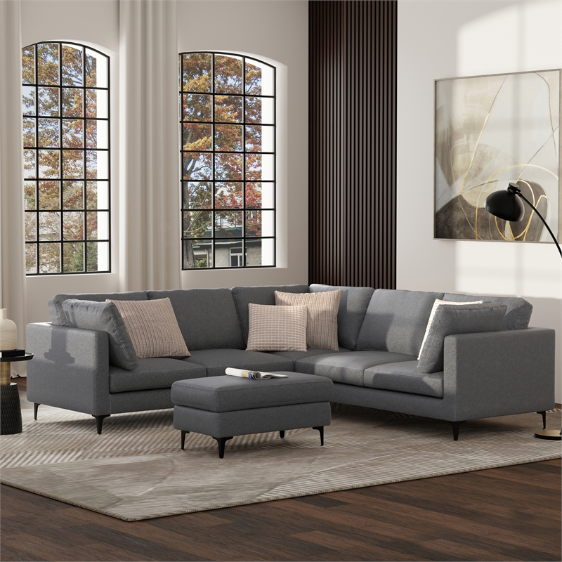 Pemberly Row Corner Sectional Sofa in Pebble Gray Performance Fabric