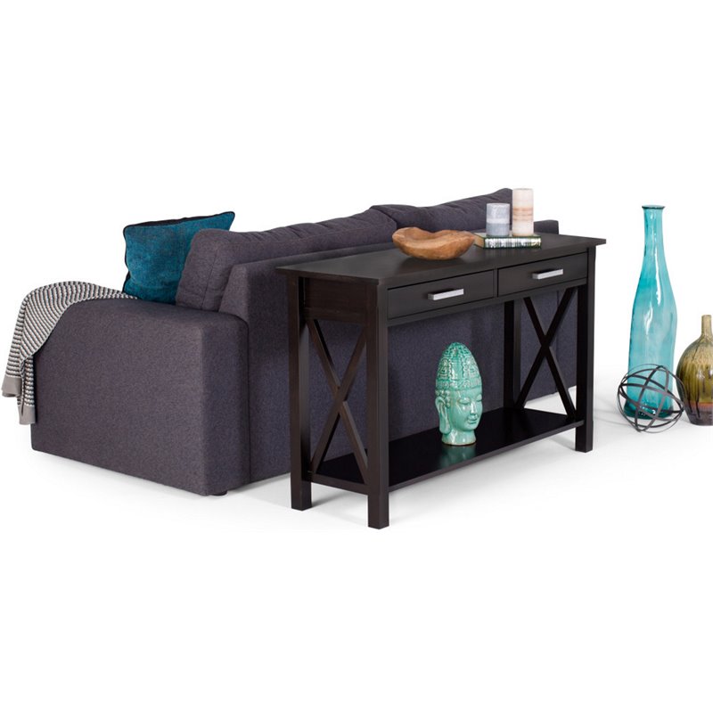 Pemberly Row Solid Wood Console Table with 2 Drawers in Hickory Brown
