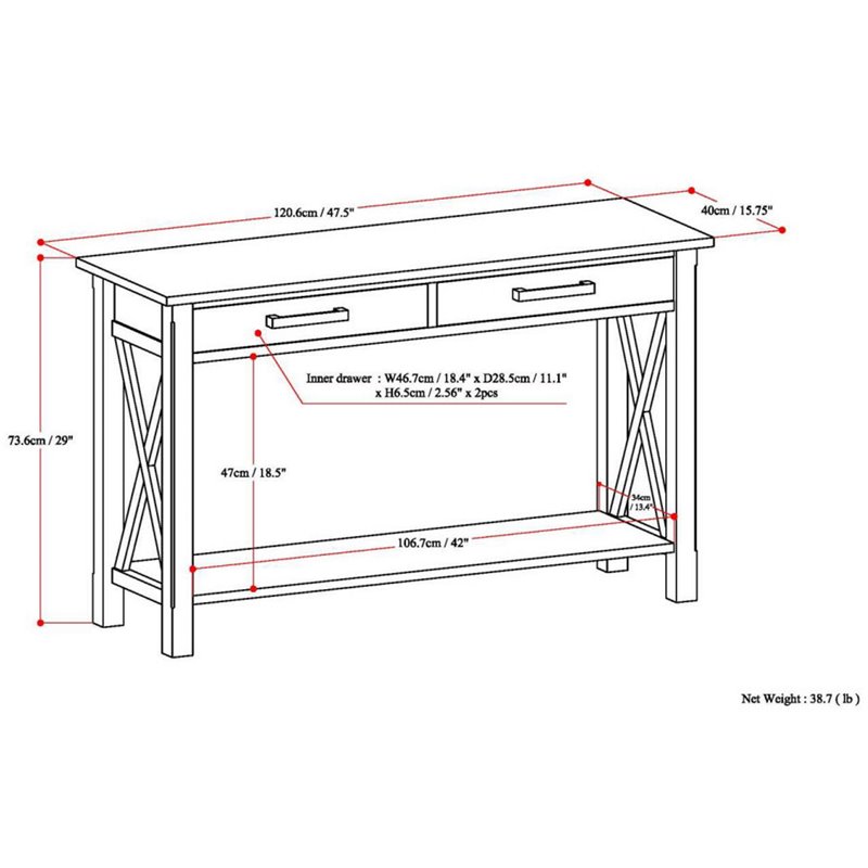 Pemberly Row Solid Wood Console Table with 2 Drawers in Hickory Brown