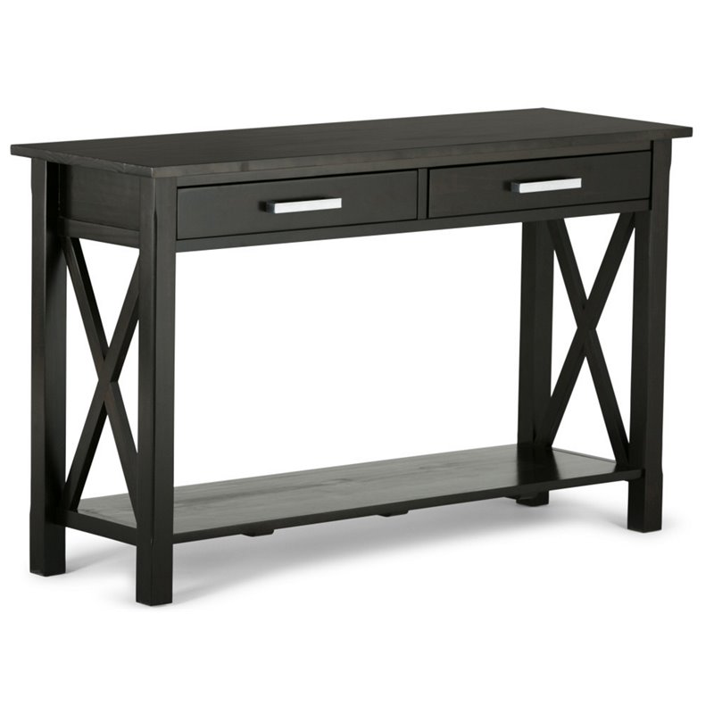Pemberly Row Solid Wood Console Table with 2 Drawers in Hickory Brown
