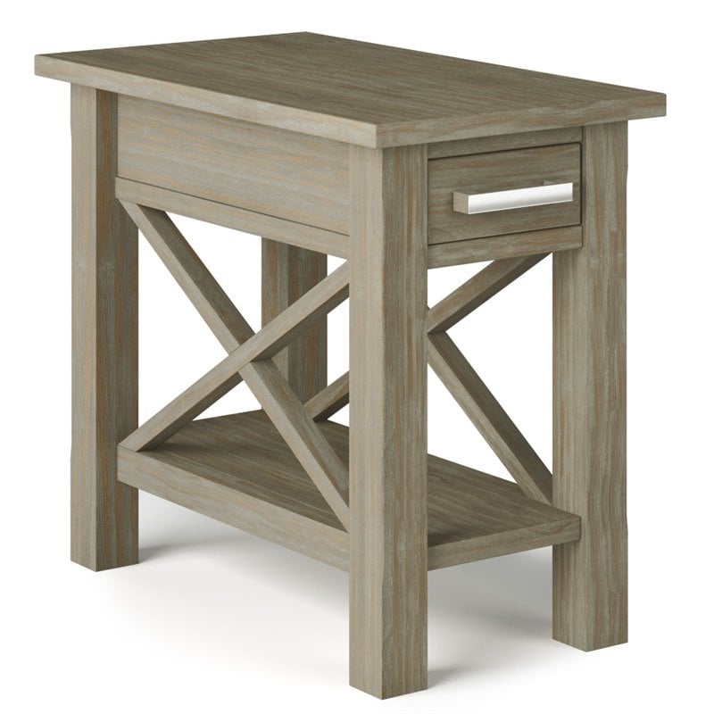 Pemberly Row Solid Wood 1 Drawer Narrow End Side Table in Gray