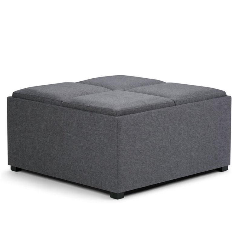 Pemberly Row Contemporary Coffee Table Storage Ottoman in Slate Gray