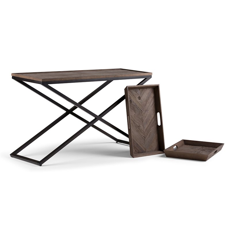 Pemberly Row Solid Wood Console Table in Distressed Natural Elm