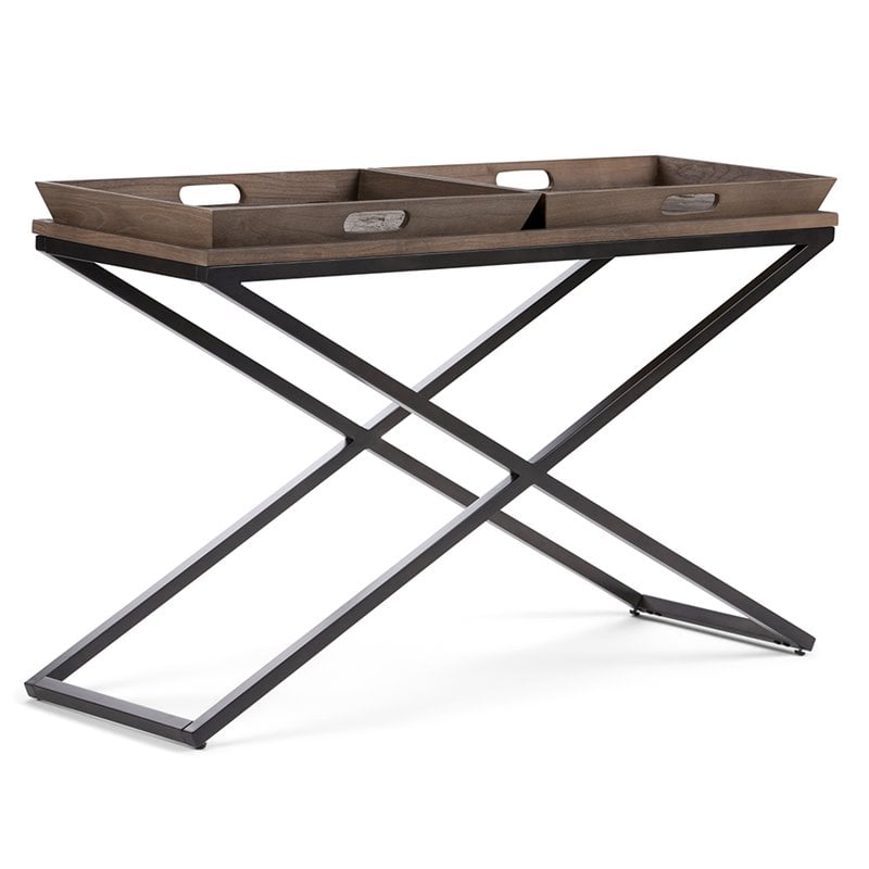 Pemberly Row Solid Wood Console Table in Distressed Natural Elm