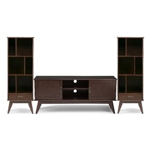 Pemberly Row Solid Wood 60&quot TV Stand with 2 Bookcases in Auburn Brown