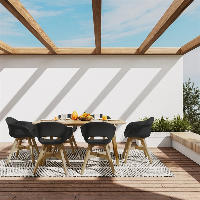 Pemberly Row Contemporary 7 Piece Outdoor Dining Set in Black