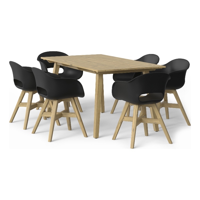 Pemberly Row Contemporary 7 Piece Outdoor Dining Set in Black