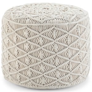 Pemberly Row Boho Round Macrame Pouf Ottoman in Natural Cotton