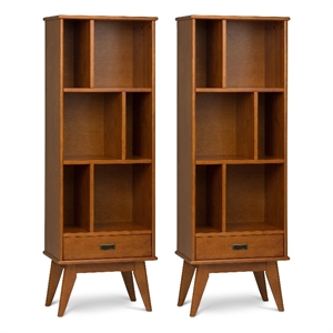 Pemberly Row 22&quot Wide 6 Cubbie Bookcase with Drawer Set of 2 in Teak Brown