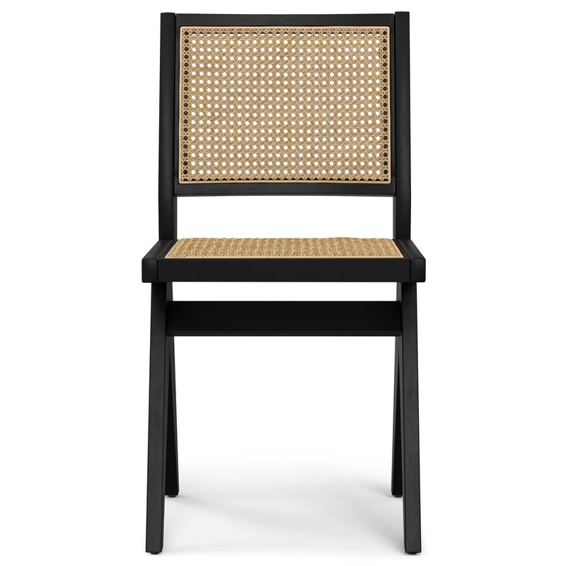 Pemberly Row Contemporary Rattan Dining Chair Set of 2 in Black