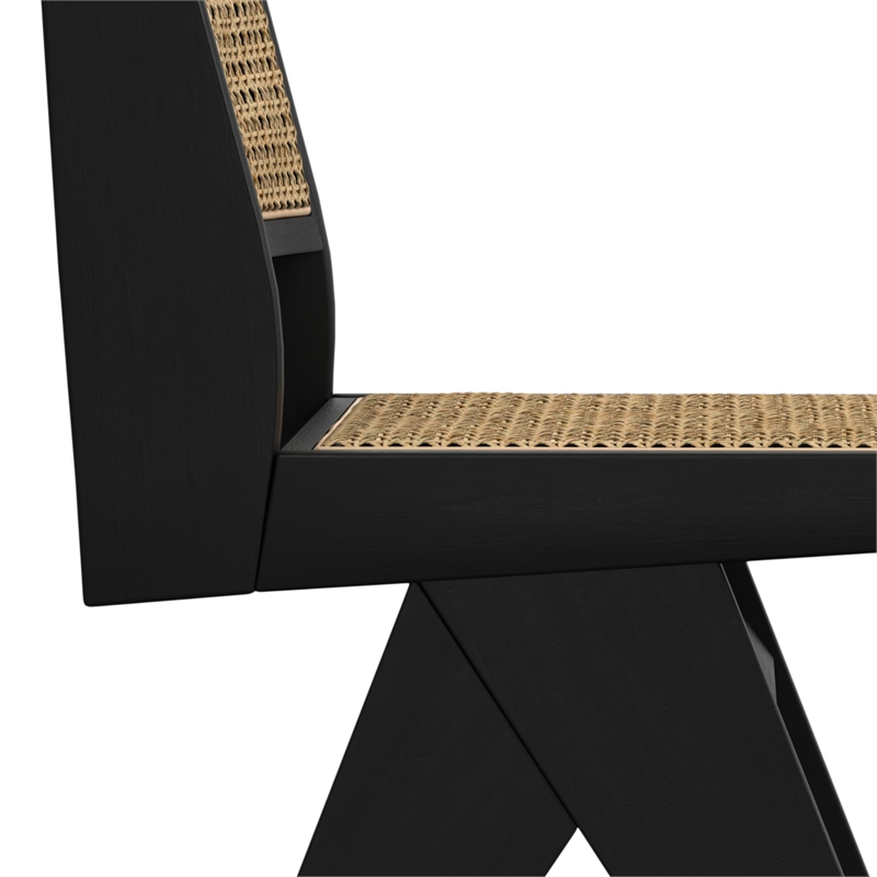 Pemberly Row Contemporary Rattan Dining Chair Set of 2 in Black