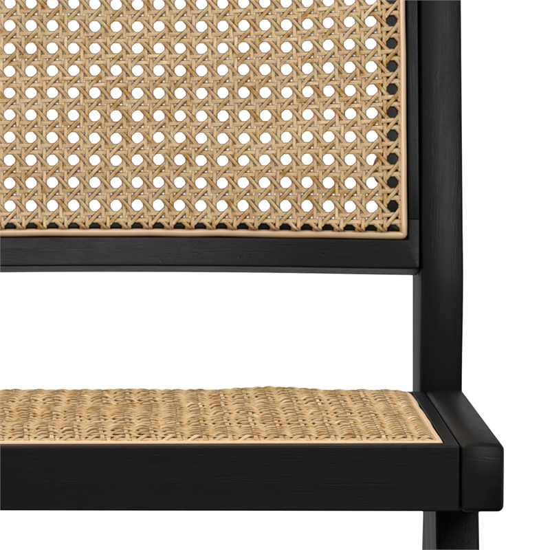 Pemberly Row Contemporary Rattan Dining Chair Set of 2 in Black