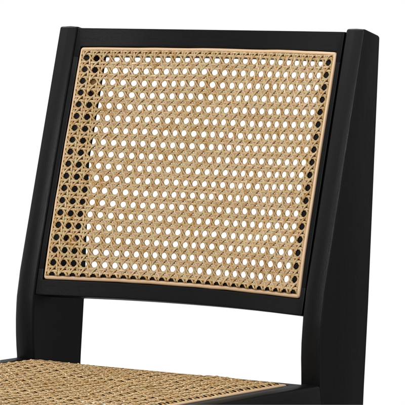 Pemberly Row Contemporary Rattan Dining Chair Set of 2 in Black