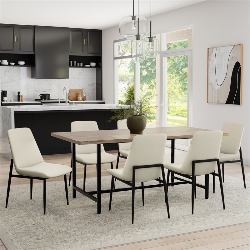 Pemberly Row Dining Chair Set of 2 in Natural Linen Look Fabric