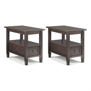 Pemberly Row 14&quot Wood Narrow End Table Set of 2 in Tobacco Brown