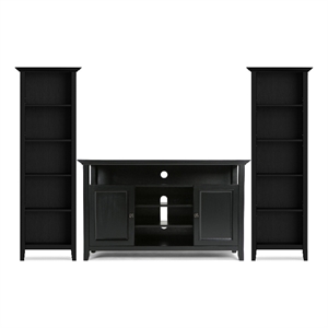 Pemberly Row Solid Wood 54&quot TV Stand with 2 Bookcases Set of 3 in Black
