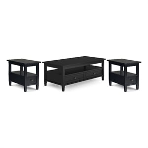 Pemberly Row Wood 48&quot Coffee Table with 2 End Tables Set of 3 in Black