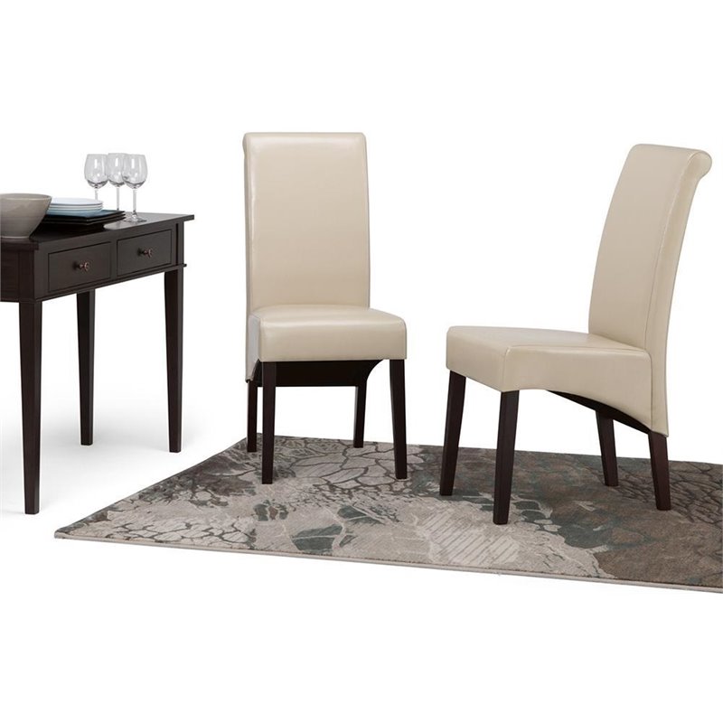 Pemberly Row Transitional Parson Dining Chair Set of 2 in Satin Cream