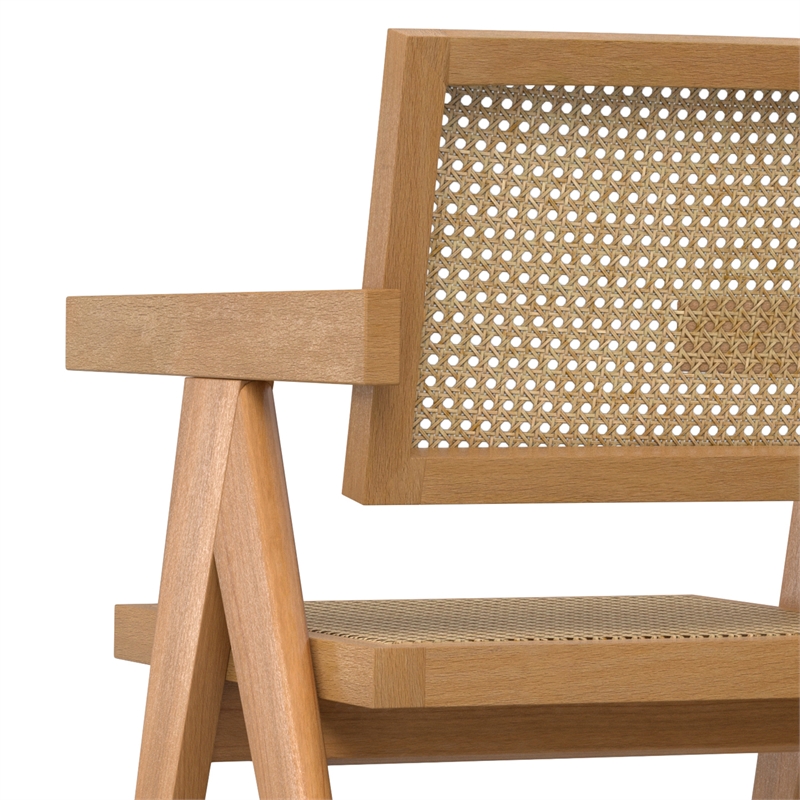 Pemberly Row Contemporary Dining Arm Chair Set of 2 in Natural