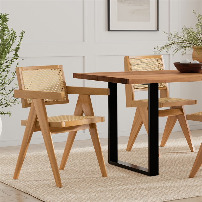 Pemberly Row Contemporary Dining Arm Chair Set of 2 in Natural