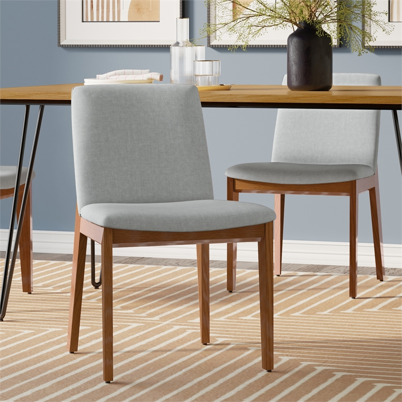 Pemberly Row Dining Chair Set of 2 in Light Gray Linen Look Fabric