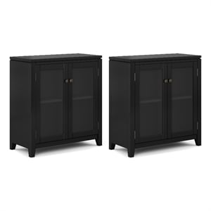 Pemberly Row 30&quot Storage Cabinet with Glass Doors Set of 2 in Black
