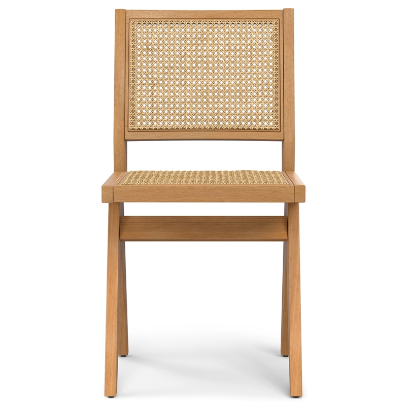 Pemberly Row Contemporary Rattan Dining Chair Set of 2 in Natural