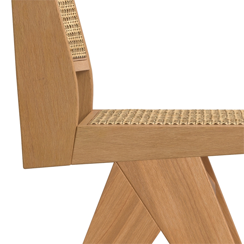 Pemberly Row Contemporary Rattan Dining Chair Set of 2 in Natural
